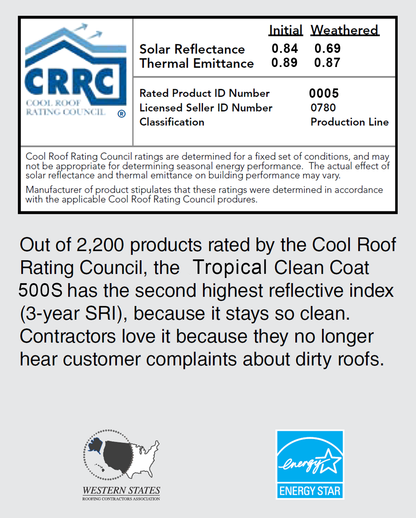 Tropical Roof Coating - 5 gal - Elastomeric Roof Coating - 500S - Free Shipping - Free Sample